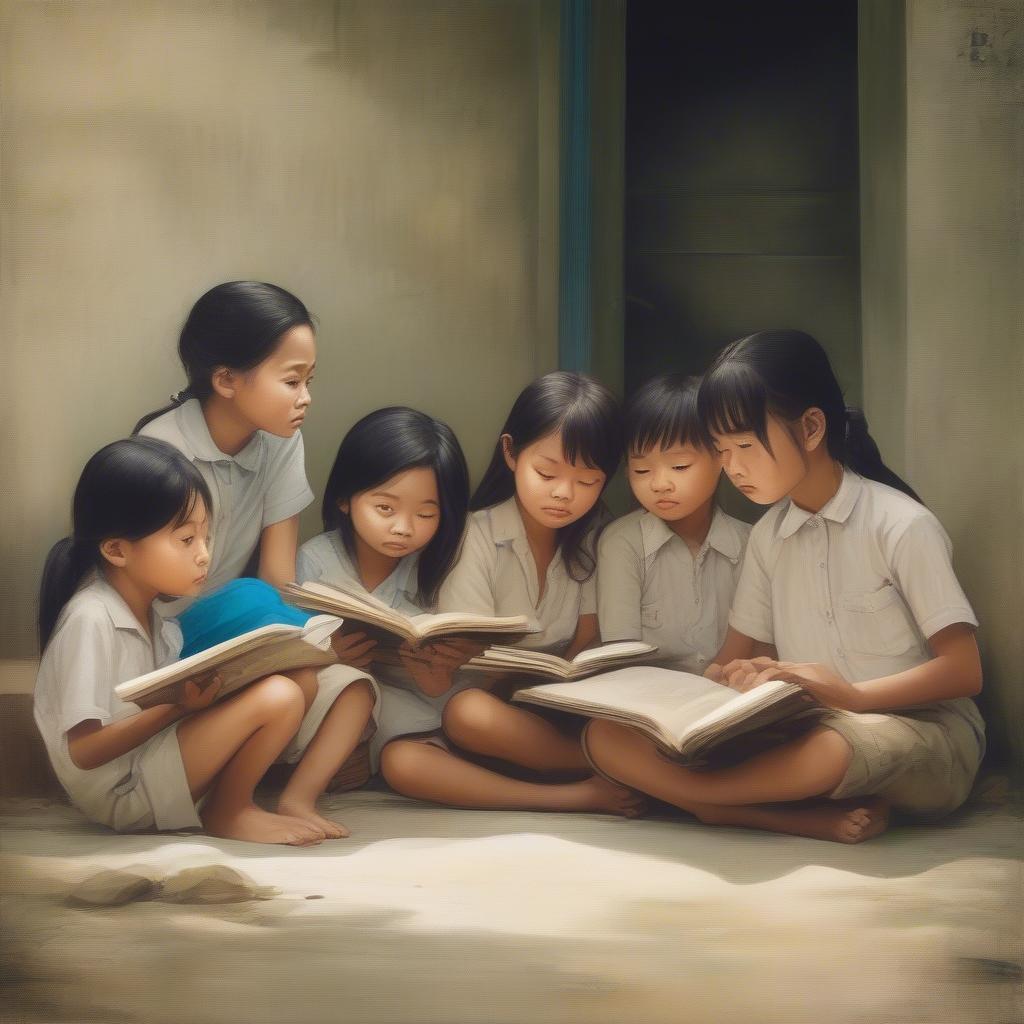 Hình ảnh trẻ em đang đọc bộ sách Danh Nhân Đất Việt