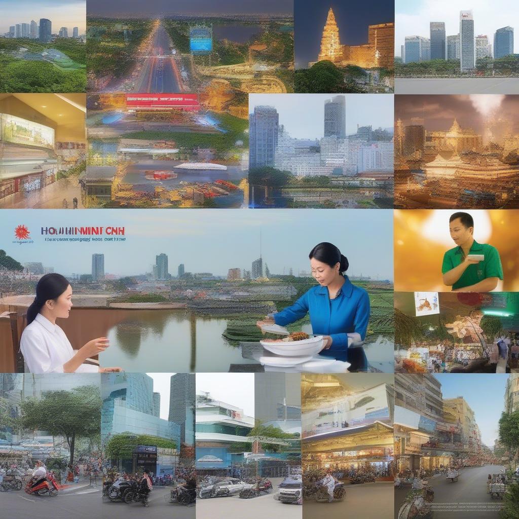 Hình ảnh minh họa các ngành nghề phổ biến của công ty vừa và nhỏ tại TPHCM, bao gồm công nghệ thông tin, dịch vụ ăn uống, thương mại và sản xuất.