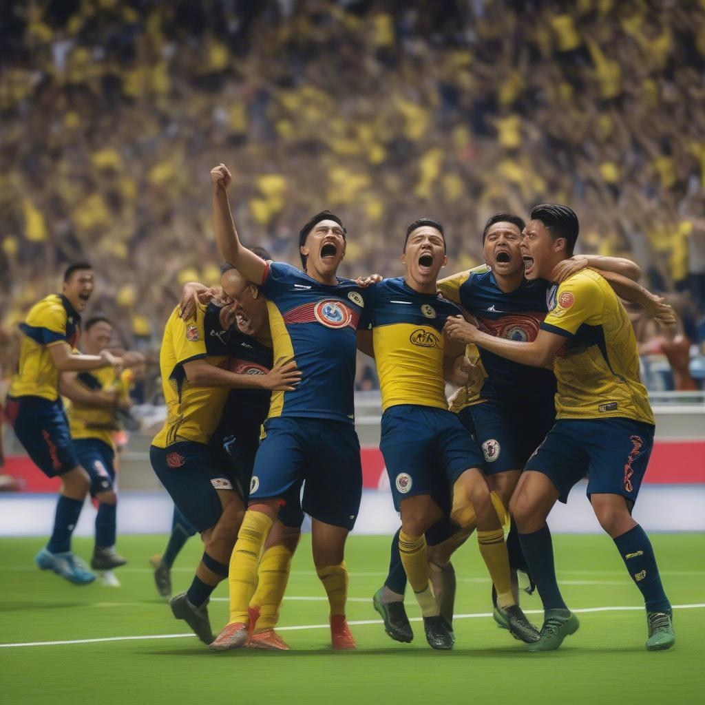 Cầu thủ ghi bàn Club America: Hình ảnh các cầu thủ ăn mừng bàn thắng.