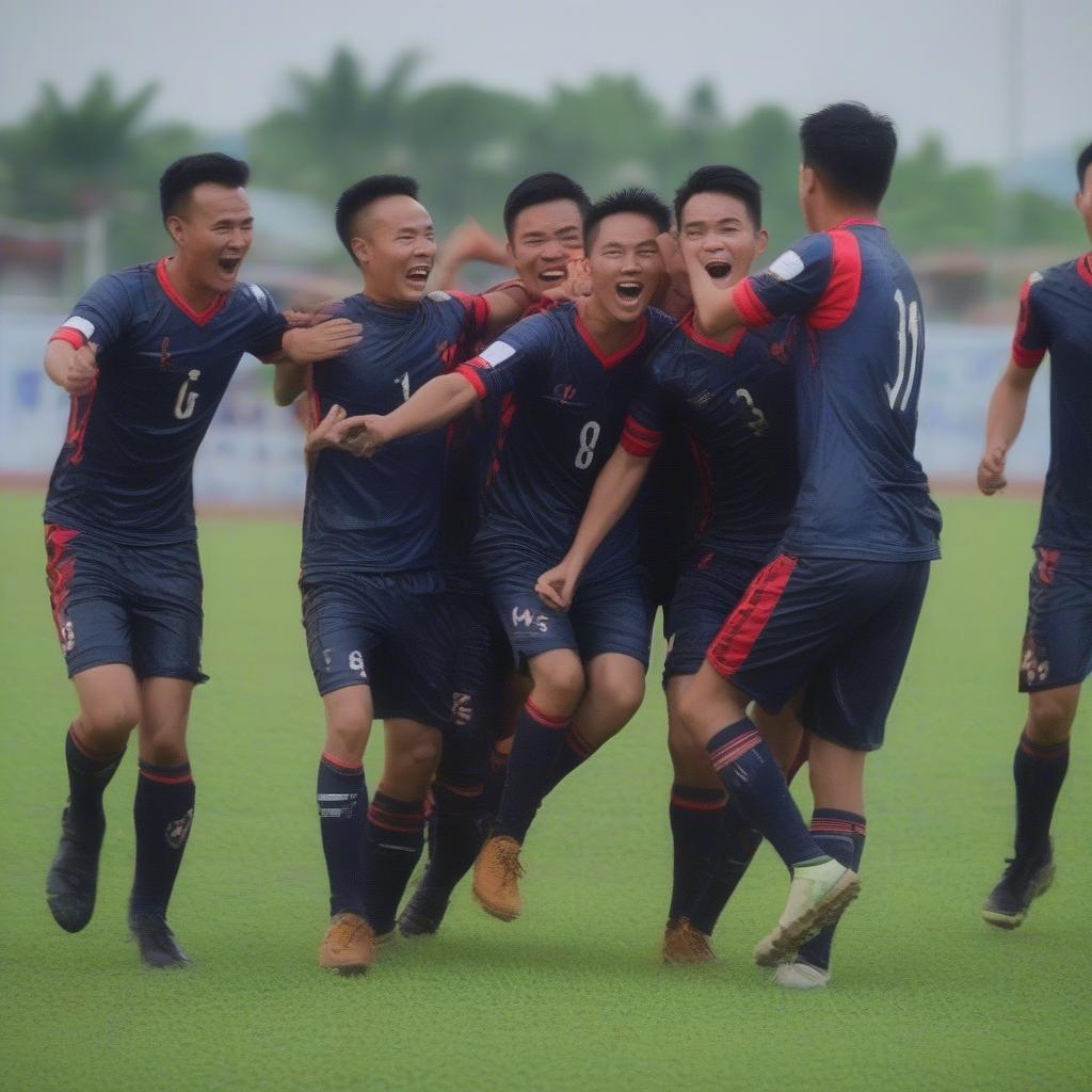 Cầu thủ Hải Phòng Nam năm 2016 ăn mừng bàn thắng.