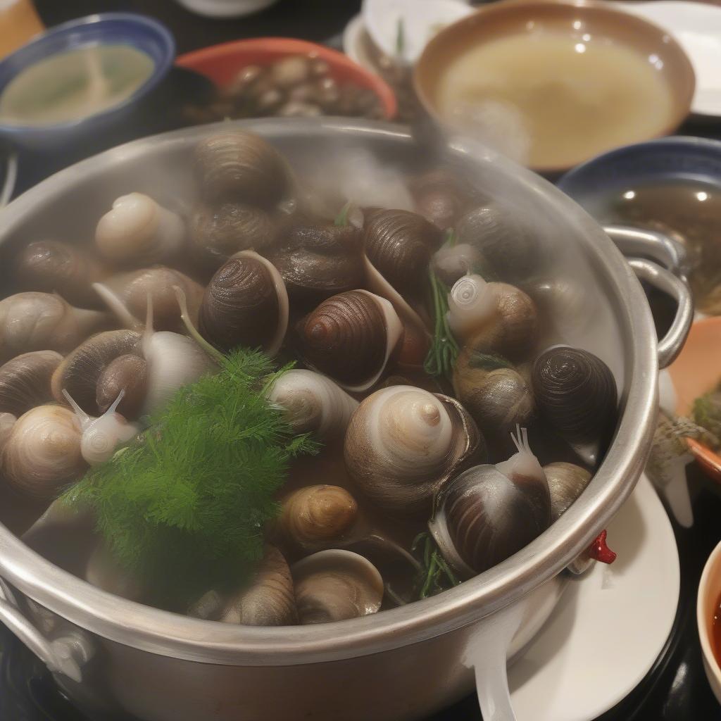Ốc luộc chấm mắm gừng
