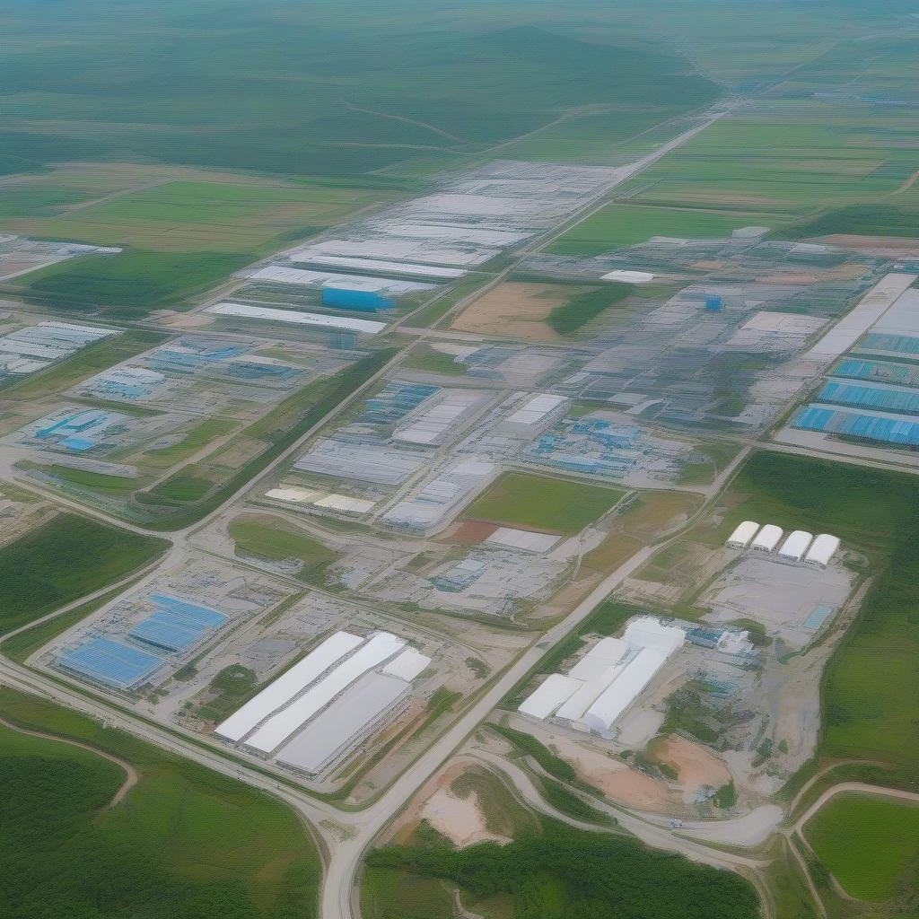 Danh sách KCN phía Nam: Toàn cảnh một khu công nghiệp hiện đại với cơ sở hạ tầng đồng bộ, cây xanh và nhà máy.