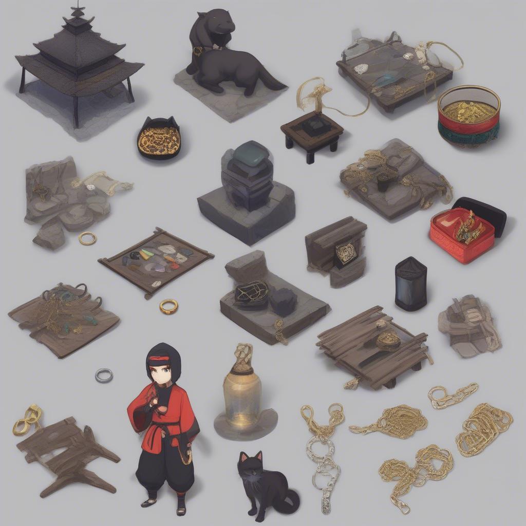 Danh sách phụ kiện ninja school bao gồm nhẫn, dây chuyền, pet...