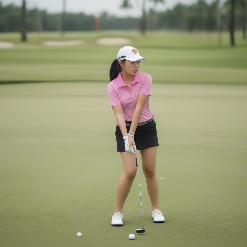Nữ Golfer Khương Thị Thảo Ly trong một buổi tập luyện