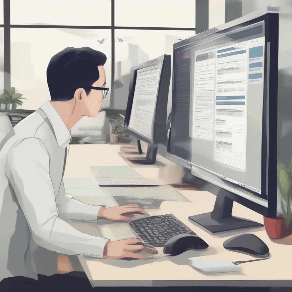 Hình ảnh người đang tìm kiếm thông tin doanh nghiệp trên máy tính.