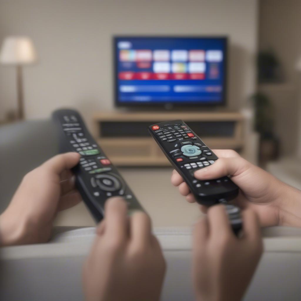 Hình ảnh người dùng đang tìm kiếm kênh yêu thích trên AVG bằng remote