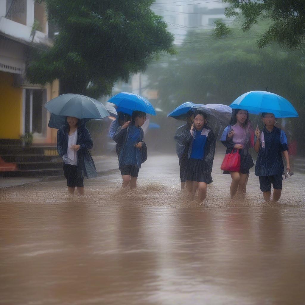 Học sinh miền Trung nghỉ học do mưa bão